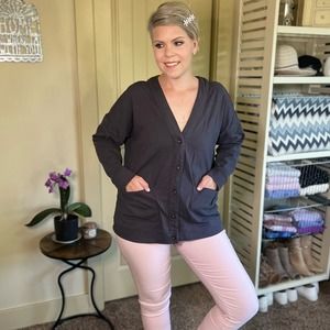 Madewell Dark Gray CardiganTee , Long Sleeve, Button Up   (Size Large)